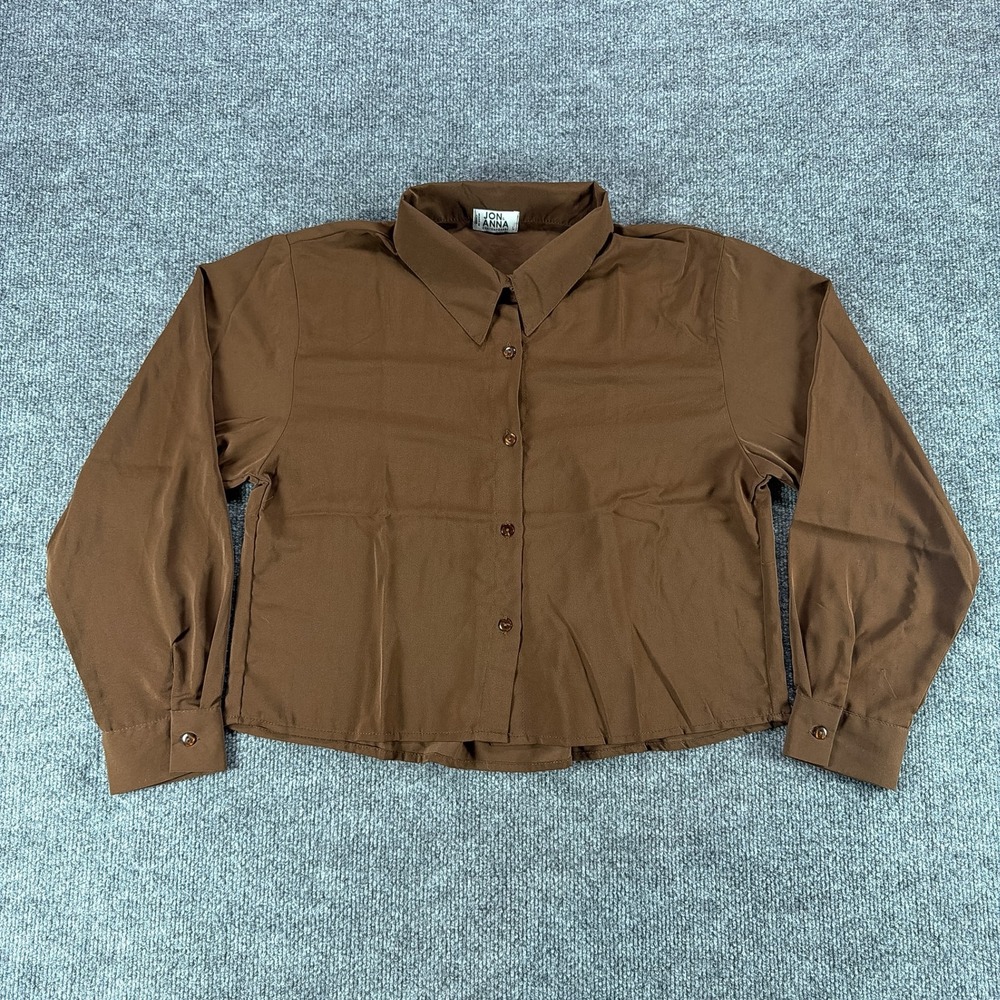 Jon & Anna Contemporary Brown Button Down Shirt Long Sleeve Blouse Womens Large